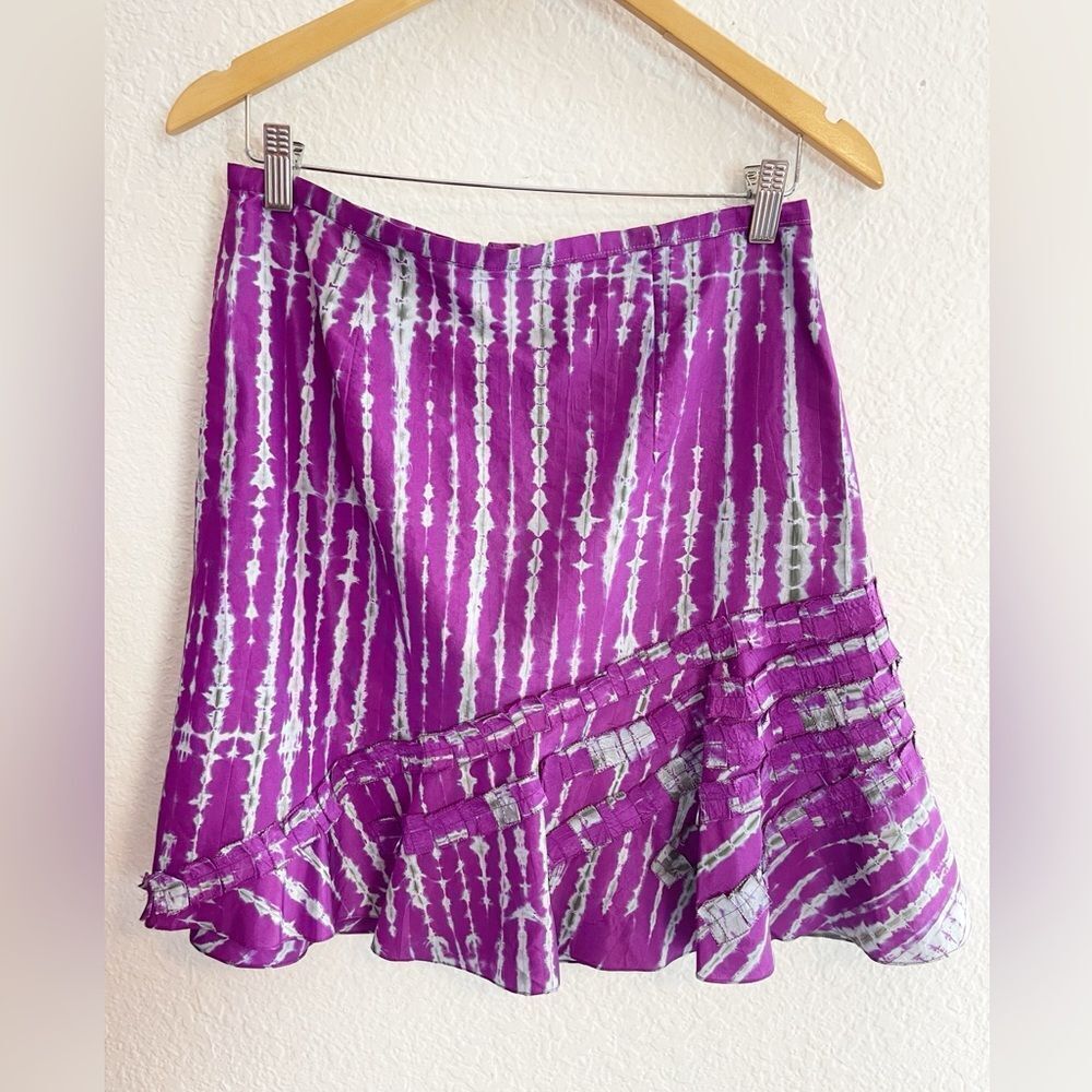 Sachin & Babi x Anthropologie tie dye silk mini Skirt purple and gray 6 - Picture 2 of 7
